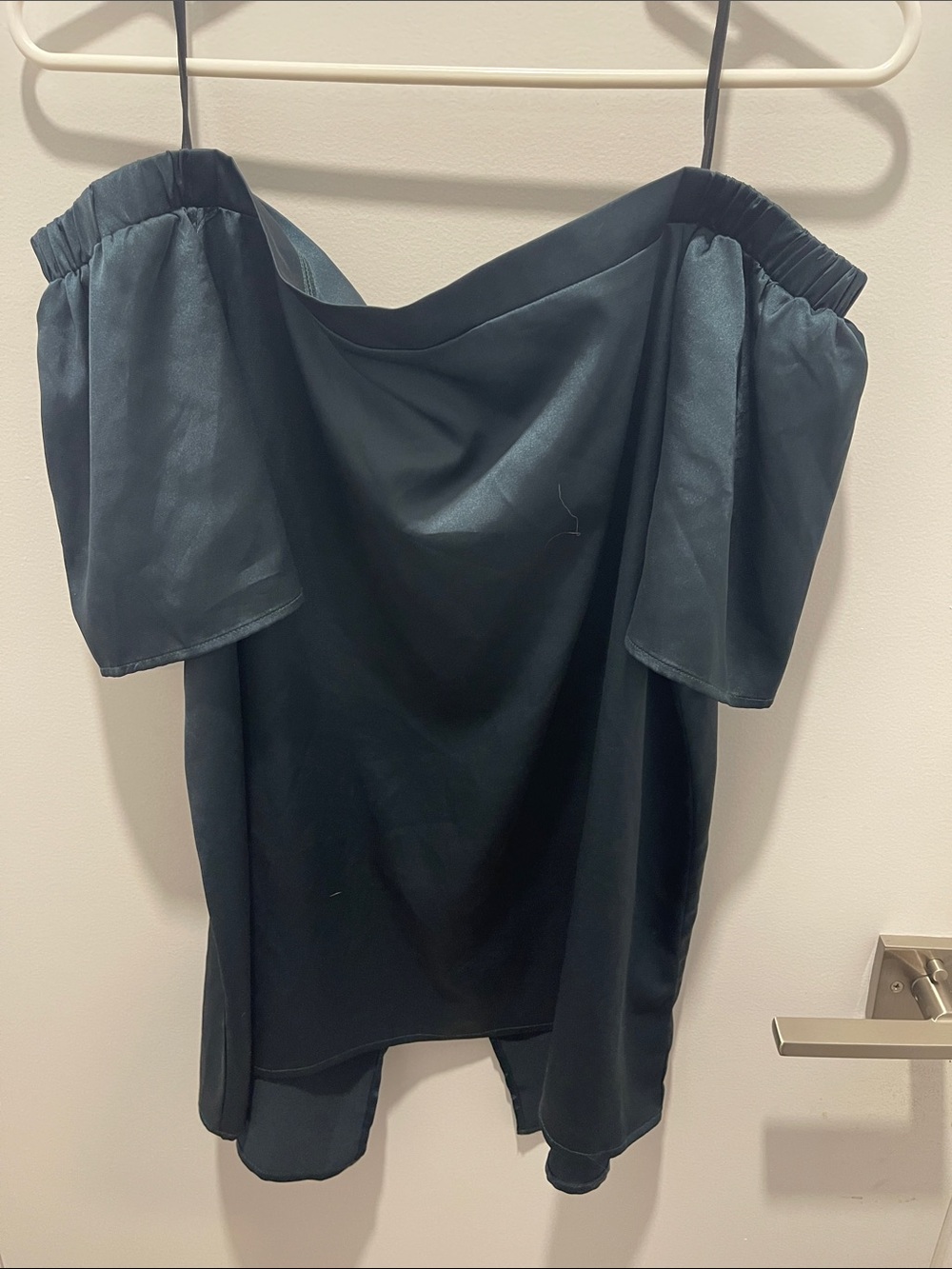 Black Tape_ Black Satin-Off Shoulder Top